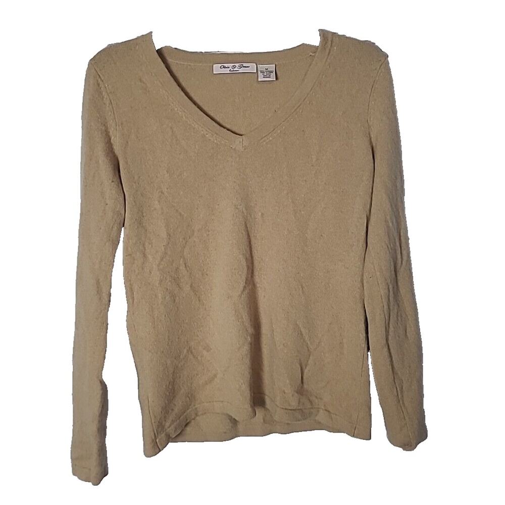 Olivia & Grace Brown V-Neck 100% Cashmere Knit Pullover Sweater Womans SZ Medium